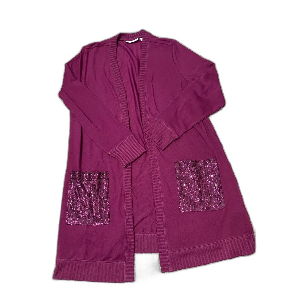 New Belle by Kim Gravel Sequin Pocket Brushed Knit Duster Long Sleeve Cardigan M